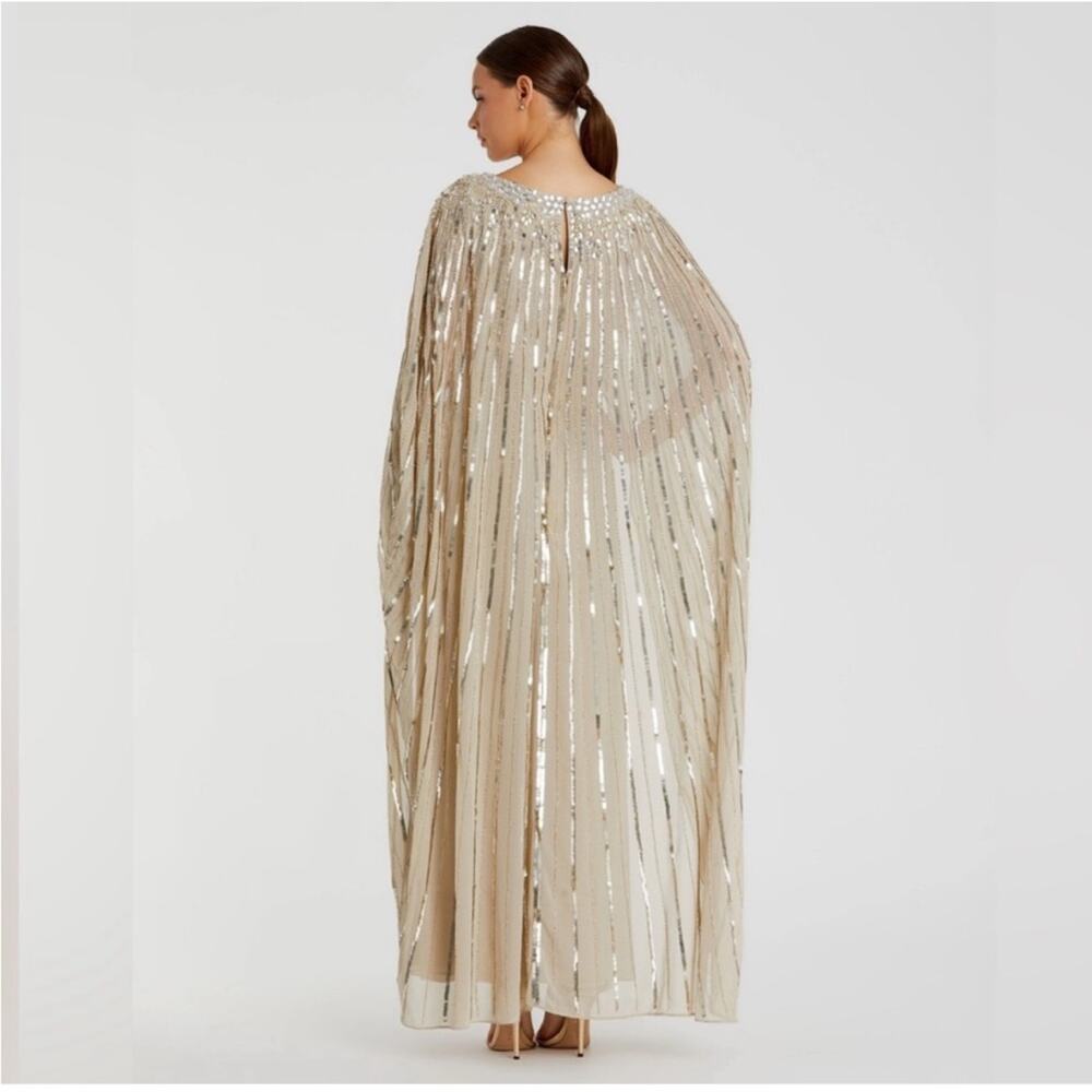 Mac Duggal Gold Sequin Cape-Back Maxi Dress - Picture 4 of 17